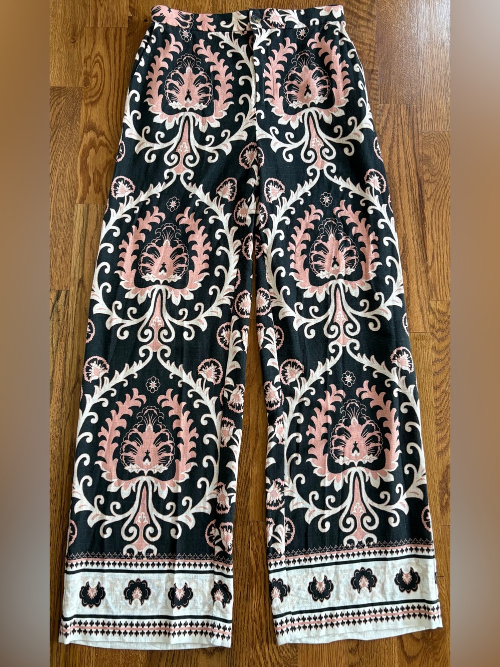 Sanctuary Black, Pink & Cream Wide Leg Medallion Pants